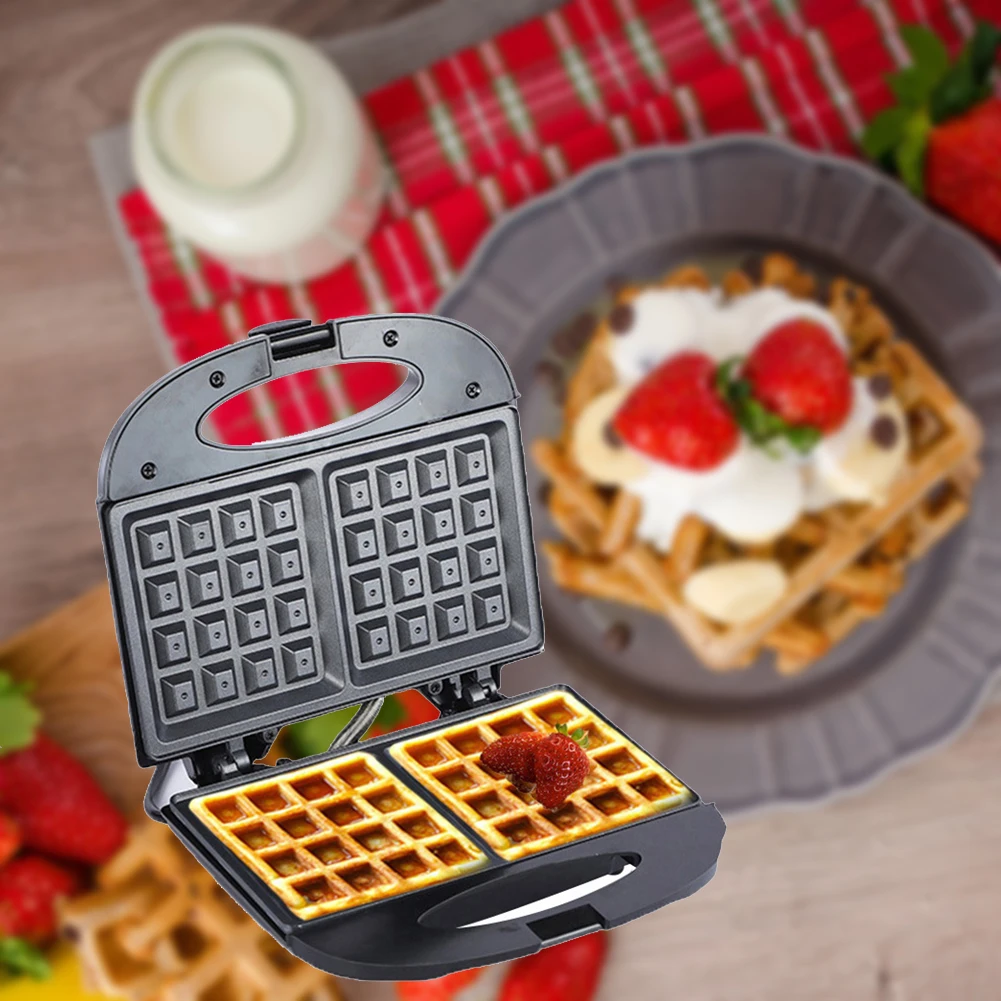 spesifikasi 220V Listrik Pembuat Wafel Dapur Memasak Sisi Ganda Pemanasan Kue Telur Oven Mesin Sarapan Wafel Panci Antilengket Loyang