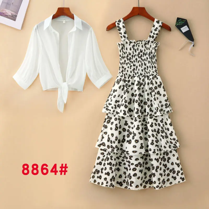 Женский винтажный костюм двойка летняя рубашка с коротким рукавом + длинное