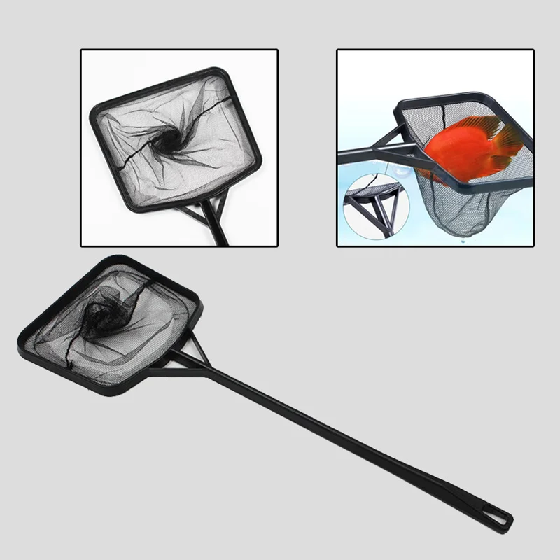 Black Portable Long Handle Square Aquarium Fish Tank Landing Net Fishing Floating Objects Cleaning Tools | Дом и сад