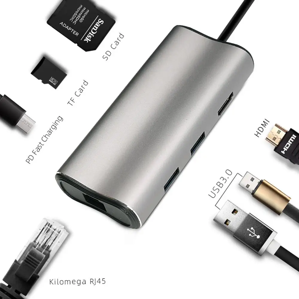 T27 адаптер type-c 7 в 1 порт для MacBook Pro VGA SD USB 3 0 RJ45 сетевой док-станция WIN8/WIN10/IOS r20 |