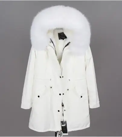 22faux fur liner Натуральная меховая белая хлопковая куртка зимняя женская меховая куртка парка подкладка из натурального кроличьего меха с лисьим меховым воротником с планкой добавляют манжеты - Цвет: 22faux fur liner