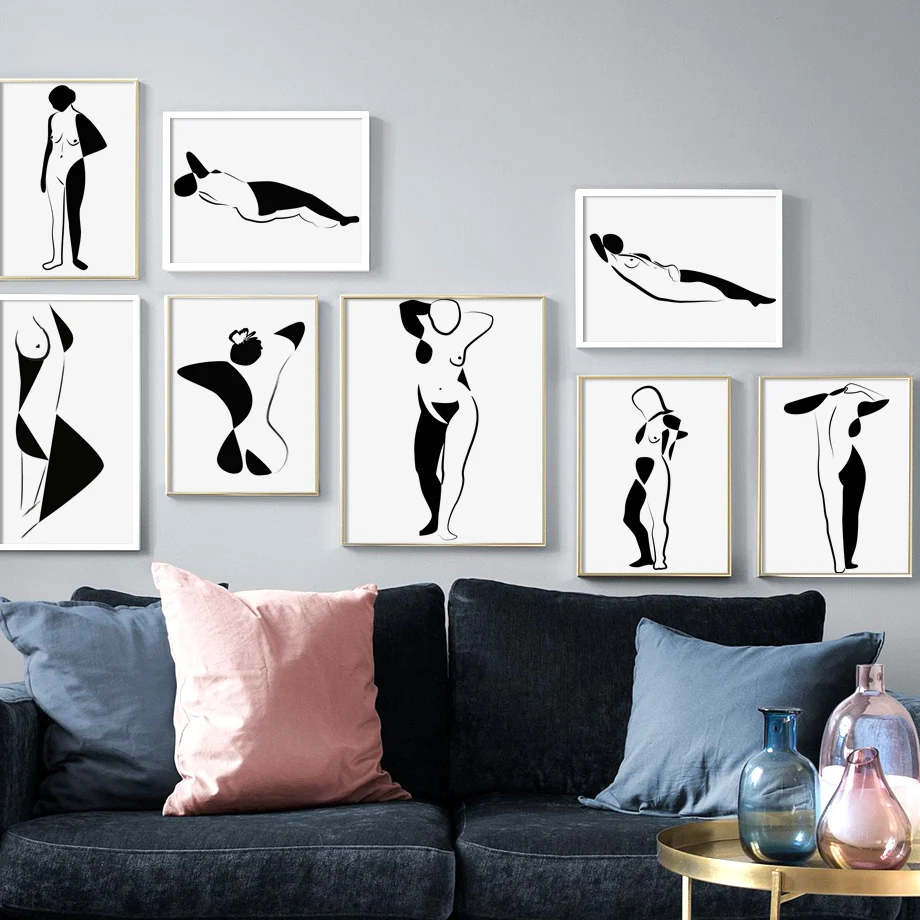 

Abstract Black And White Woman Standing Recline Nude Posters And Prints Canvas Painting Wall Art Pictures For Living Room Decor