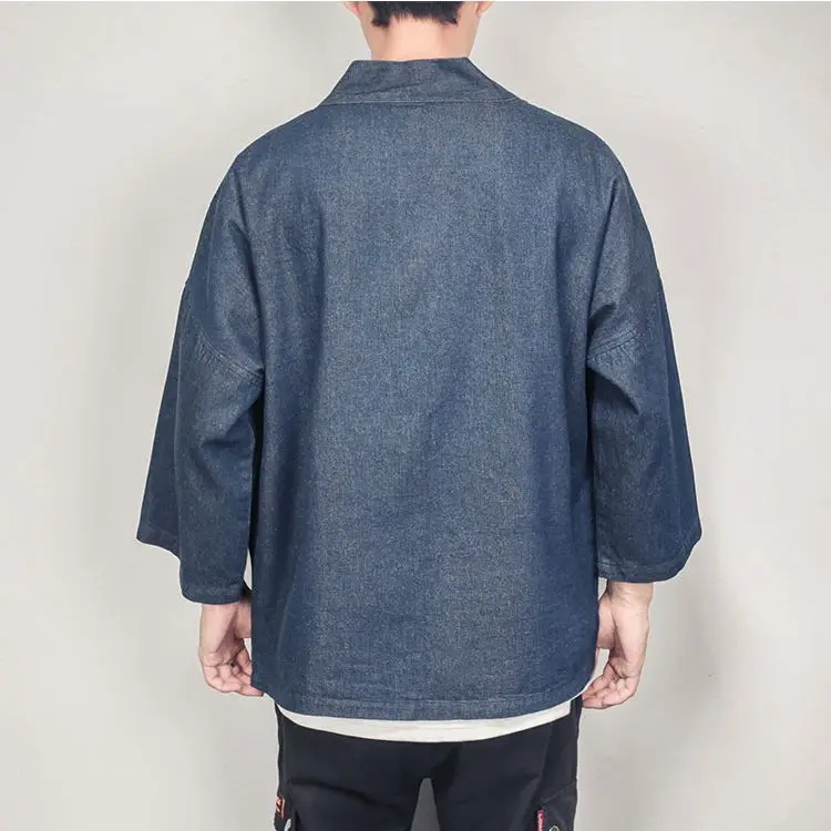 

2019 Men Chinese Style Autumn Denim Kimono Denim Jacket Mens Autumn Oversize Vintage Jackets Male Fashion Clothes