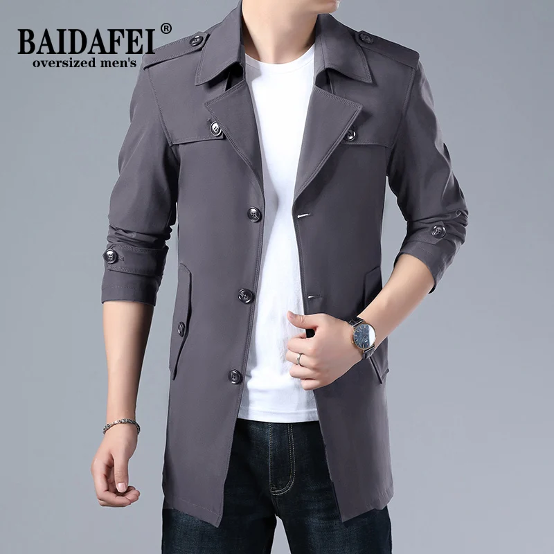 

BAIDAFEI Plus Size 4XL Brand Spring Autumn Men Trench Coats Superior Quality Buttons Male Fashion Outerwear Jackets Windbreaker