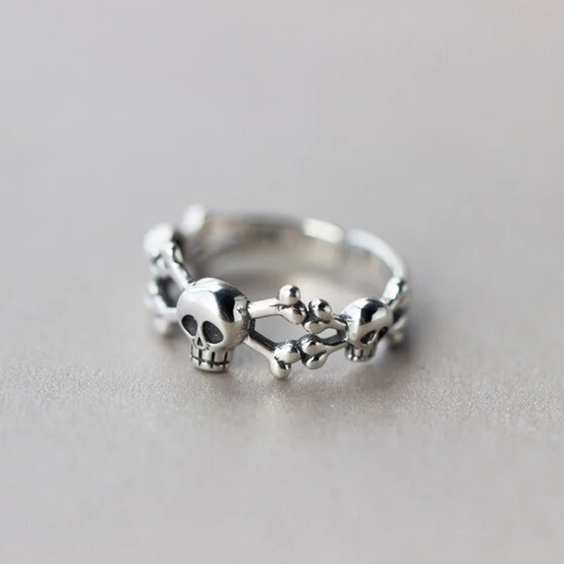 

925 Sterling Silver Open Ring Hot 1 Pc of Steampunk Skull Men and Women Style Universal Hypoallergenic Sterling Silver Jewelry