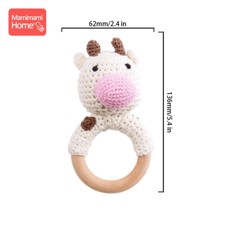 Cow Rattle Детский деревянный Прорезыватель крючком игрушки животных деревянные пустые грызуны олень погремушка пустышка зажим подвеска силиконовые бусины детские товары - Цвет: Cow Rattle