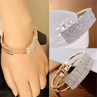 fashion gold color stainless steel white rhinestone crystal bracelet women wedding party cuff bangle bracelet jewelry