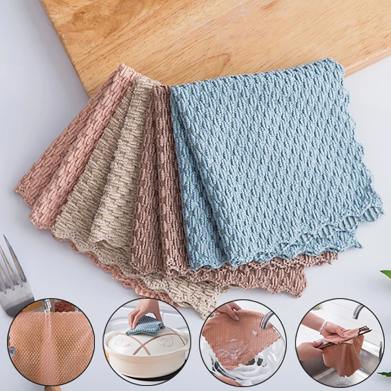 

5pcs Strong Decontamination Washing Towel Cloth Dish Cleaning Cloth Polyester Net Nonstick Oil Absorbent Cleaning Supplies Net
