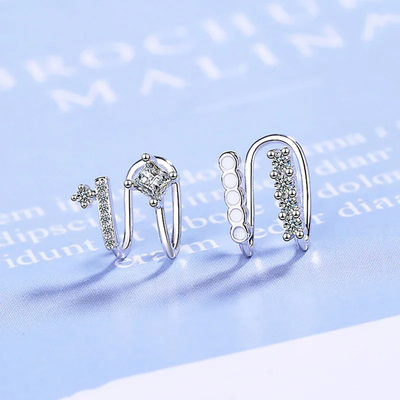 Женские сережки клипсы MEETSOFT Silver модные дизайнерские Асимметричные ювелирные