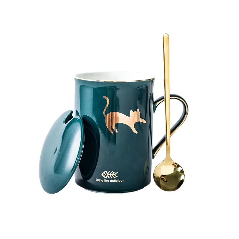 

Ceramic Mug Creative Couple Cups Milk Coffee Cup with Cover Spoon Wedding Hand Companion