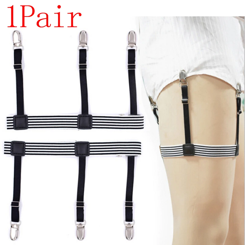 

2Pcs/pair Men Shirt Stays Belt with Non-slip Locking Clips Keep Shirt Tucked Leg Thigh Suspender Garters Strap
