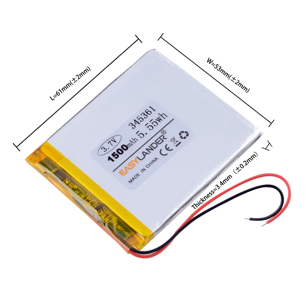 li-po 3.7V 1500mAh 345361 Lithium Polymer Rechargeable Battery ion cells For Mp3 Mp4 Mp5 DIY PAD E-book Driving recorder - купить по