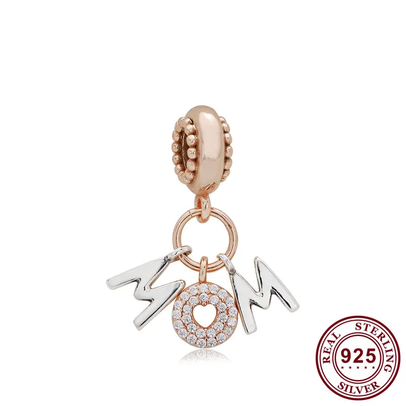 

Original 925 Sterling Silver Mom Letter Combination Rose Gold Pendant Fit Pandora Women Bracelet & Necklace Diy Jewelry