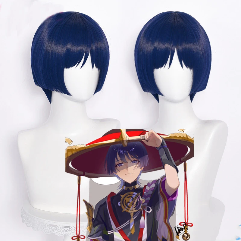 

Genshin Impact Cosplay Scaramouche 30cm Wig Blue Purple Black Wig Cosplay Anime Wigs Heat Resistant Synthetic Wigs Halloween