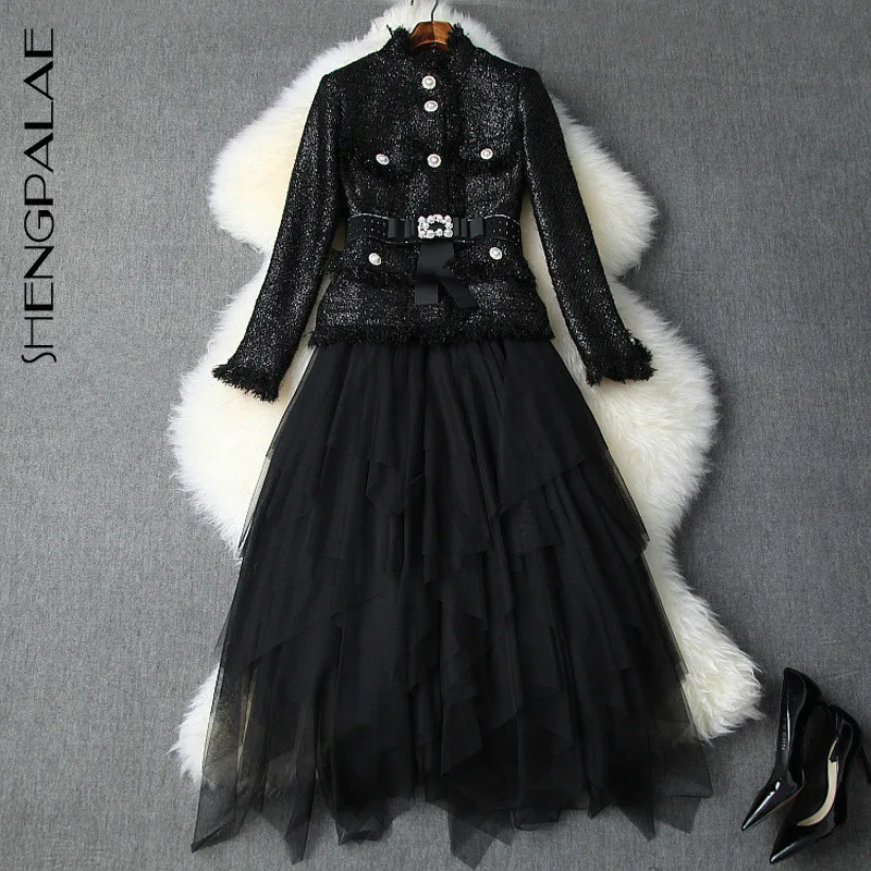 SHENGPALAE новинка 2020 весенние модные комплекты для женщин с жемчугом бахромой бантом