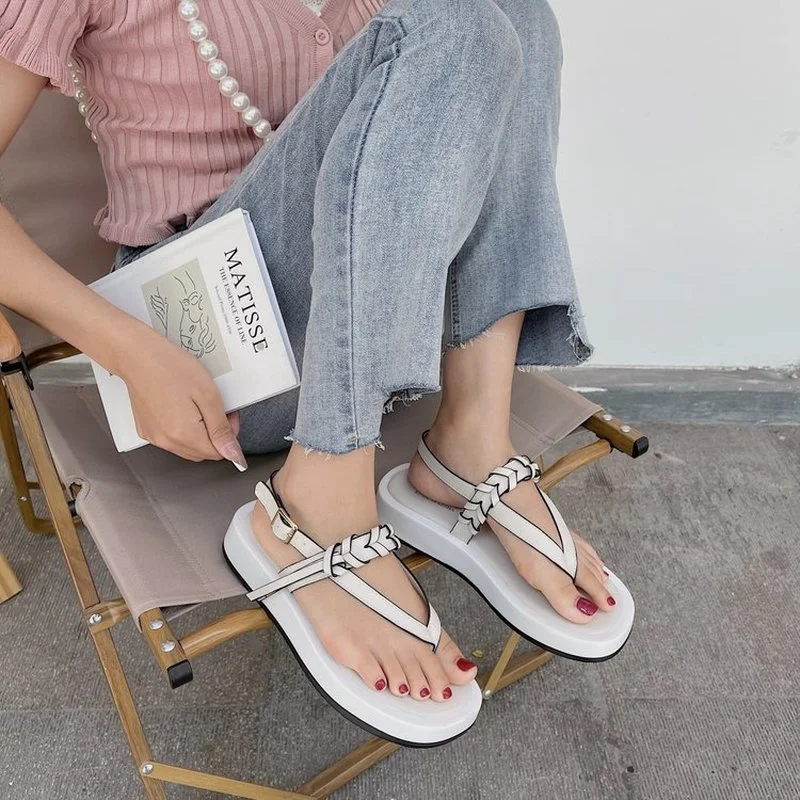 

sandals women's summer 2021 new thick-soled sponge cake one-word buckle belt casual herringbone flip-flop sandals and slippers