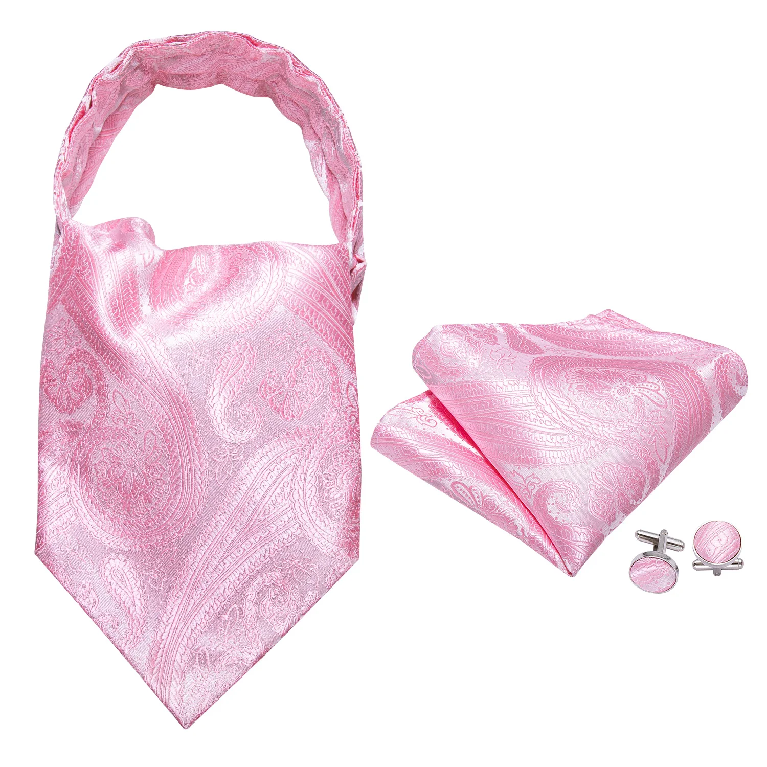 

New Ascot Tie For Men Scarf Tie Suit Pink Men's Necktie Jacquard 100% Silk Set Fashion Pocket Square Cufflinks Barry.Wang AS-007