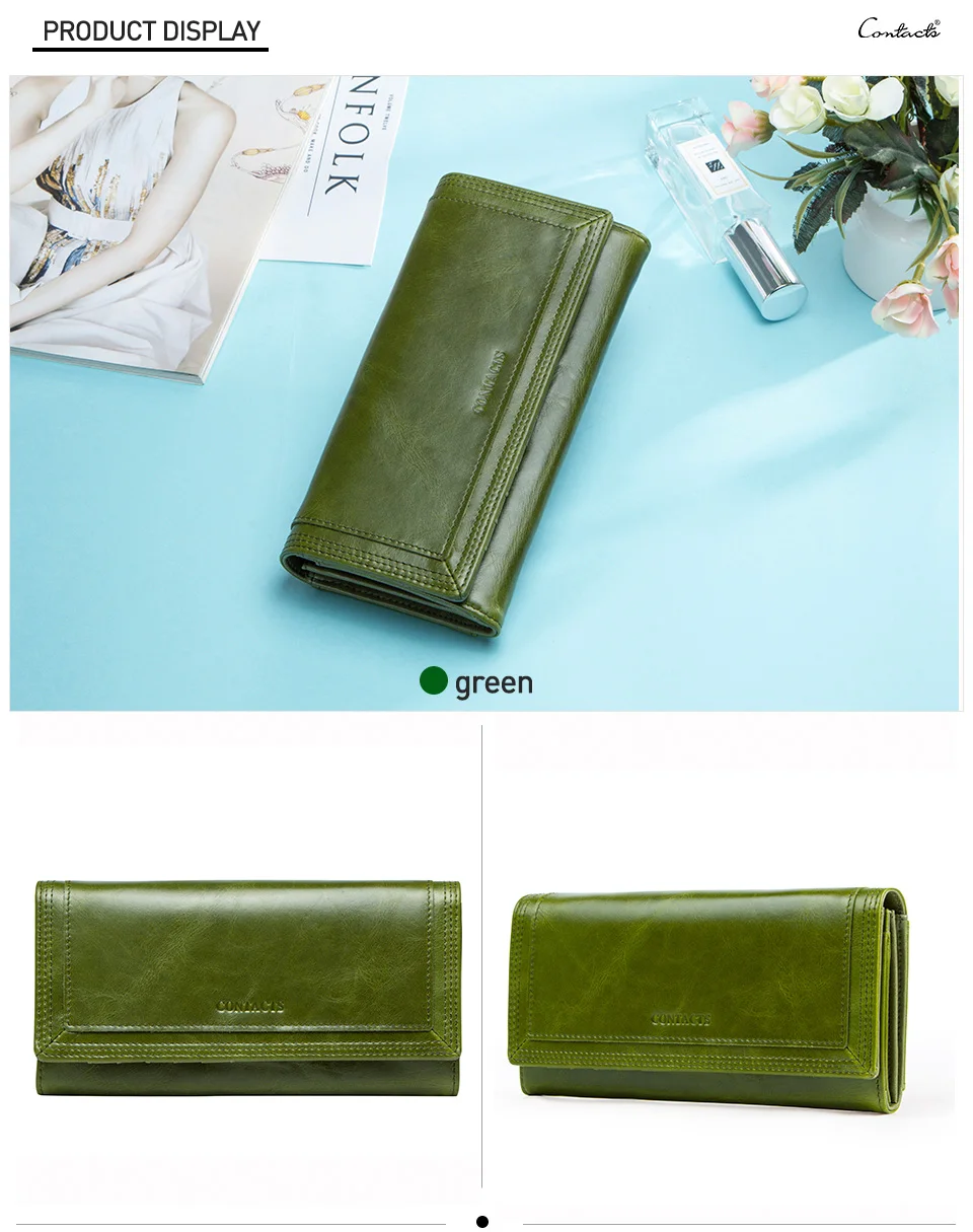 Contact's Fashion Women Wallets With Card Holder Genuine Leather Long Clutch Brand Design Female Coin Purses Cell Phone Pocket
