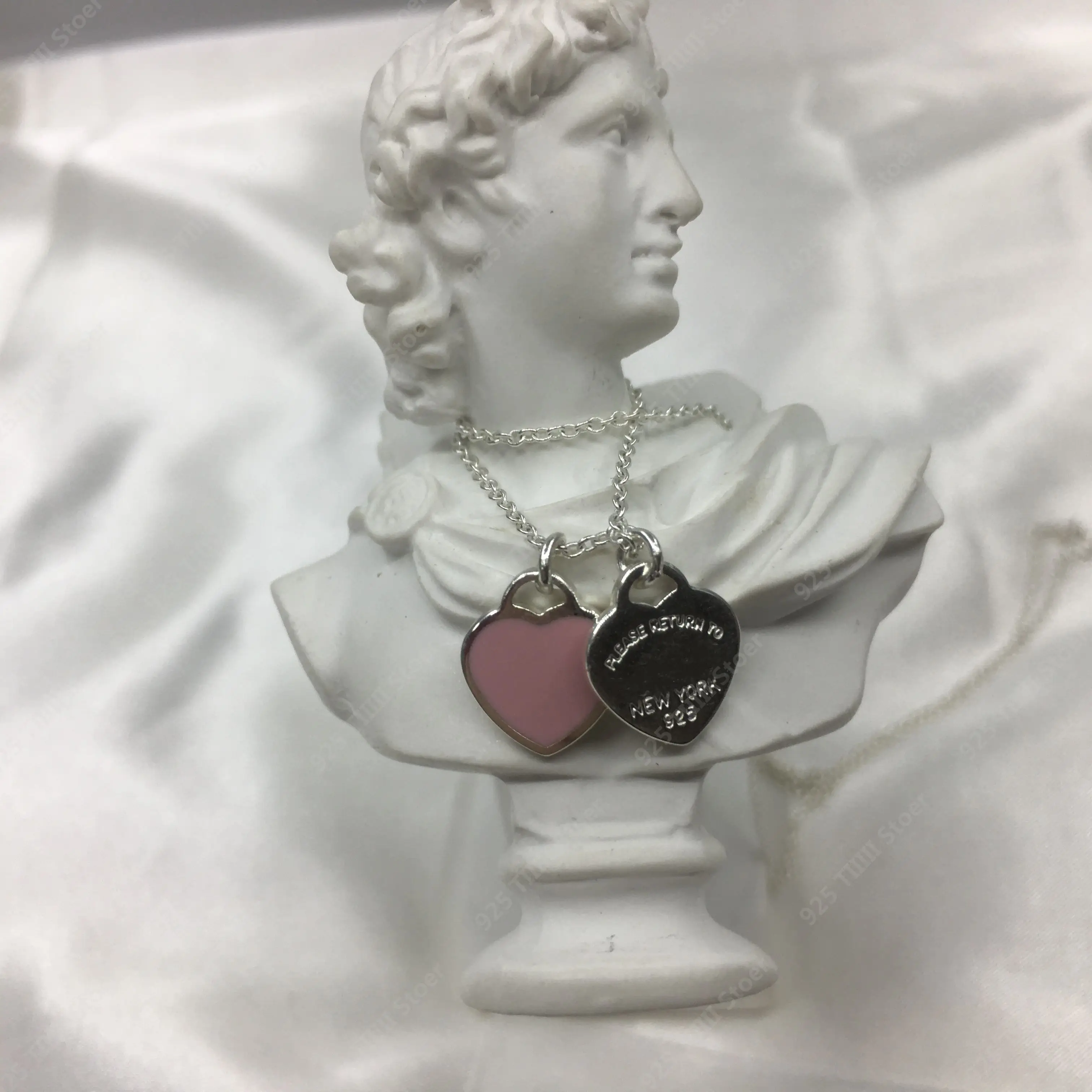 

Anniversary Hot Stijl Blauw Roze Rose Dubbele Hart Opknoping Hart Ketting