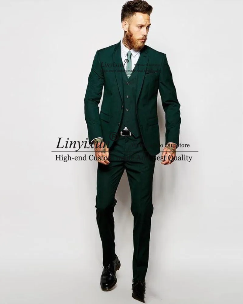 

Green Formal Wedding Men Suits for Groomsmen Wear Three Piece Trim Fit Custom Made Groom Tuxedos Evening Party Suit Jacket Pants