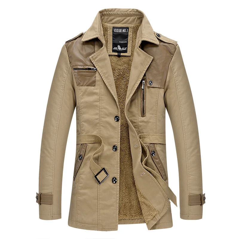 Winter men's plush leather splicing Lapel medium and long coat youth casual jacket coat men's windbreaker