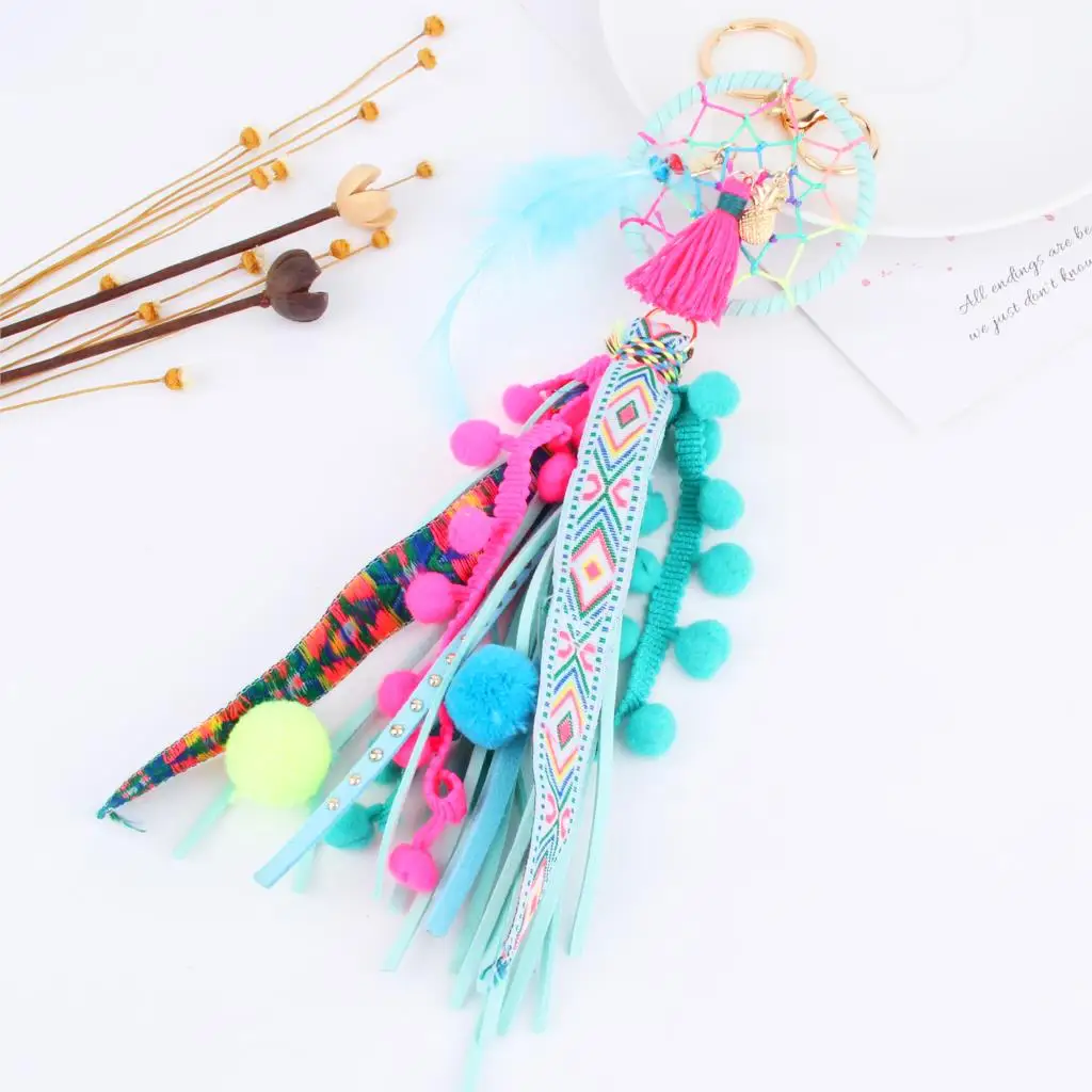 1 шт. винтажный Ловец снов разноцветный длинный брелок с Кистями Boho кожаный женский кошелек сумочка бижутерия для декорирования E2751-E2753