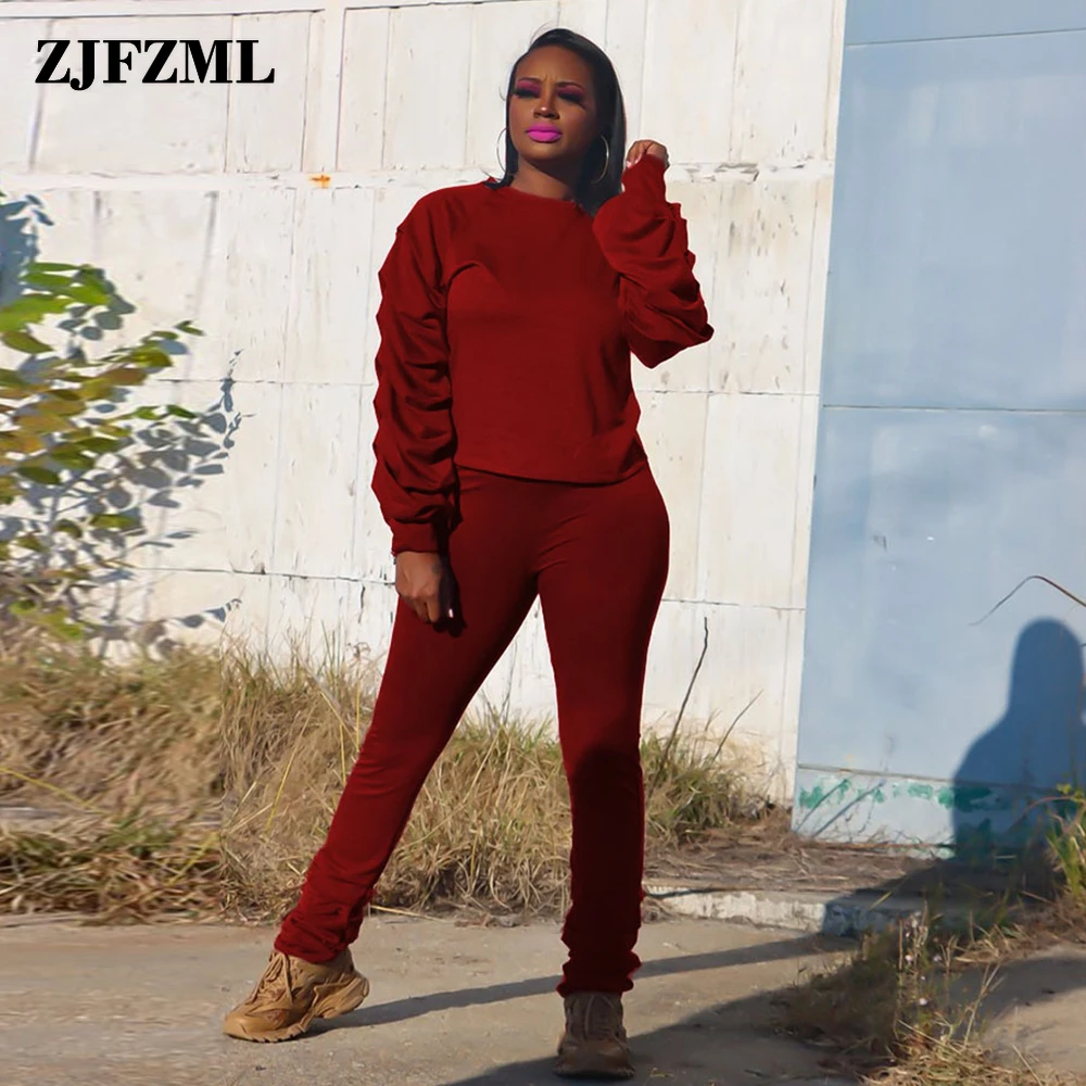 

Женский спортивный костюм из двух предметов, пуловер с рюшами и длинным рукавом и облегающие спортивные штаны, одежда для весны и зимы