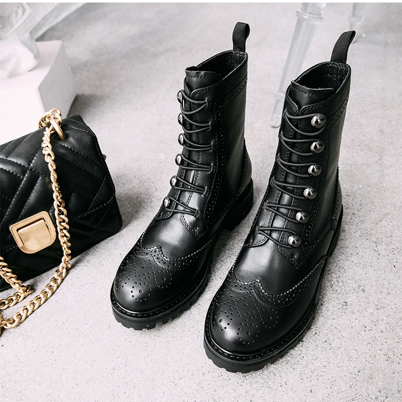 Scarpe donna/Новинка 2019 года женские зимние мотоциклетные ботильоны на шнуровке