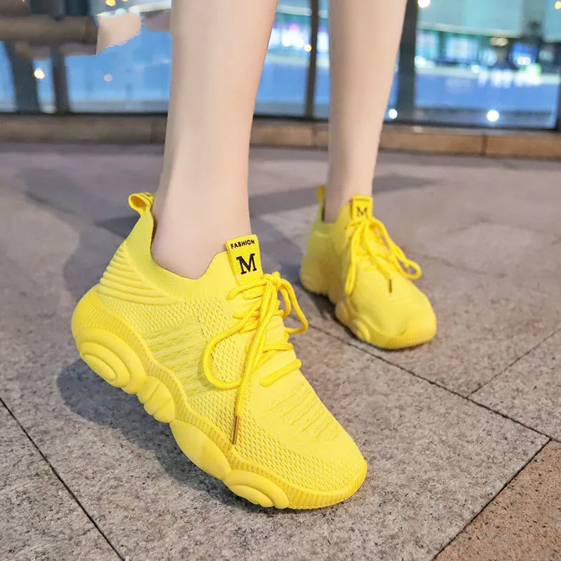 

Fashion Sneakers Women Platform Sneakers Casual Shoes Women 2020 Flying Breathable Mesh Women Sneakers Yellow Basket Femme