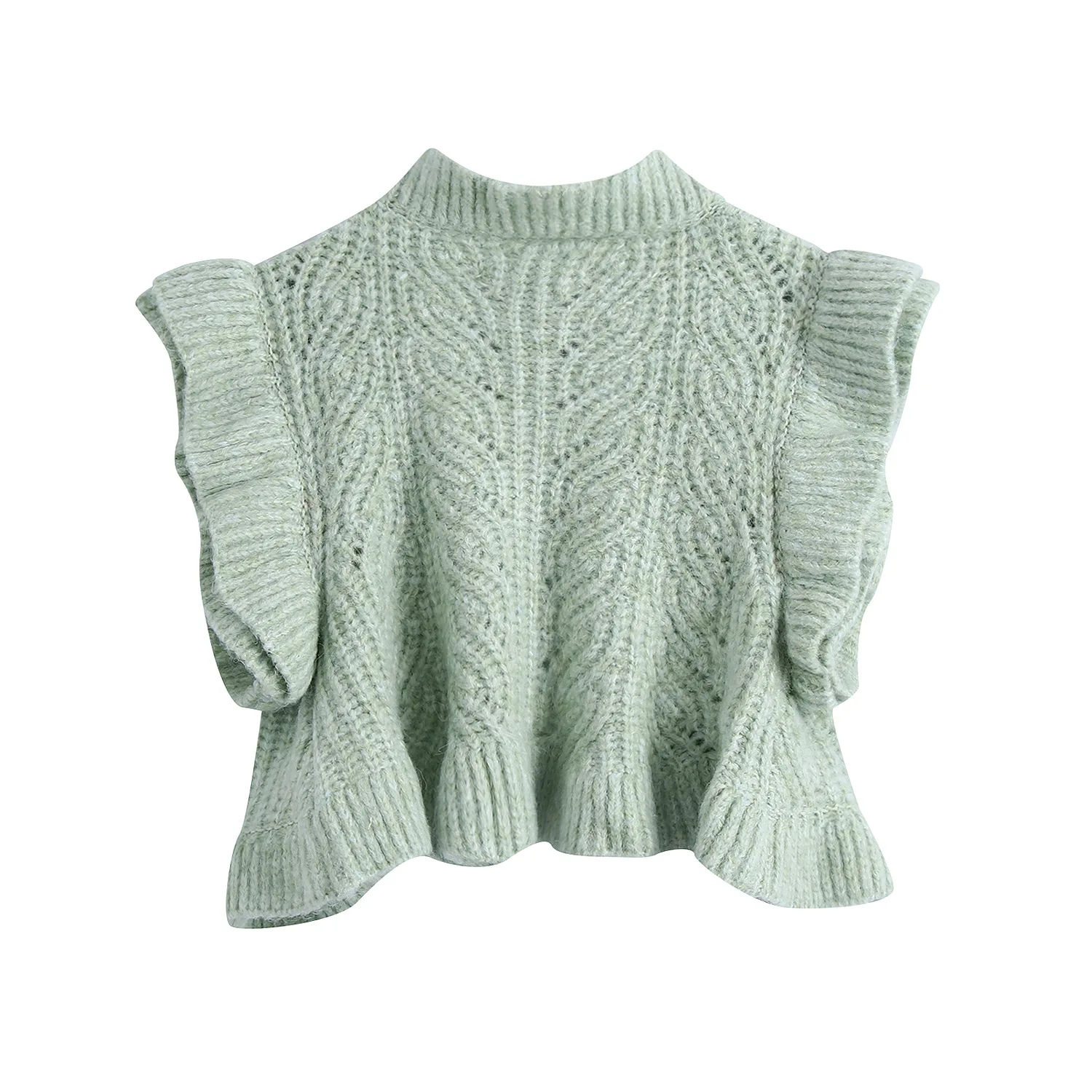 

Foridol Knitted Ruffle Sweater Cardigan Women Vintage Short Cardigan Green 2021 Autumn Winter Fashion Knitwear Cardigan Tops
