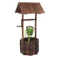 Outdoor Wishing Well Flowerpot with Roof Reinforced And Anticorrosive Fir Wood 55x55x116CM Carbonized Color[US-Stock]