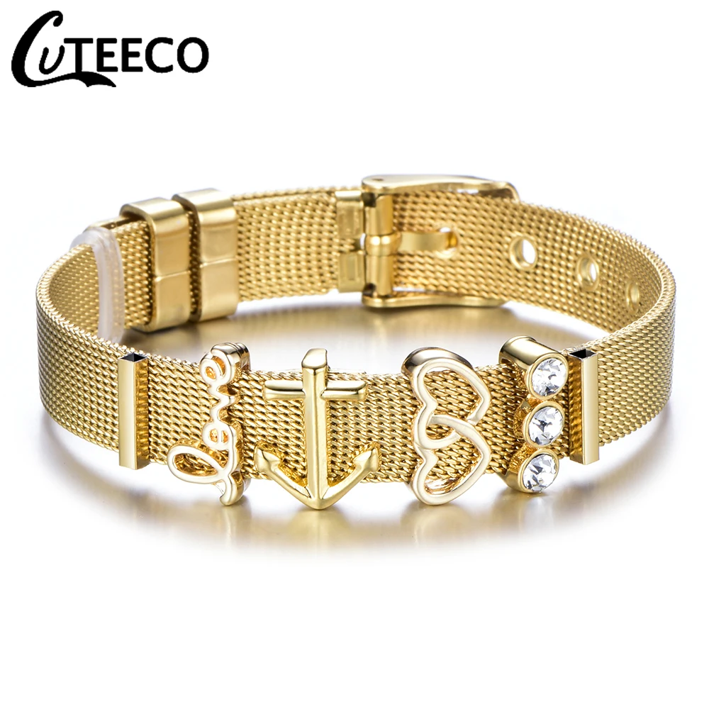 Cuteeco любовь Золотой цвет нержавеющая сталь сетчатый Браслет Набор золотое