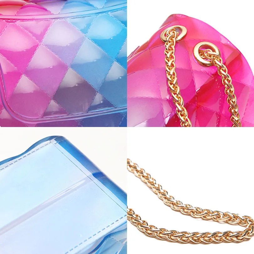 

2020 Women Clear Colorful PVC Transparent jelly Bag Gradient Candy Color Crossbody Bags Designed Shoulder Chain Messenger Bag