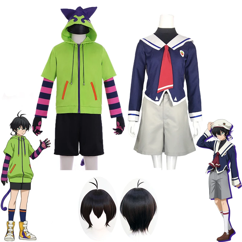 Anime Sk8 The Infinity MIYA Cosplay Costume Outfit High School Boys Uniform Striped T-shirt Black Wig Men Halloween Carnival Set |