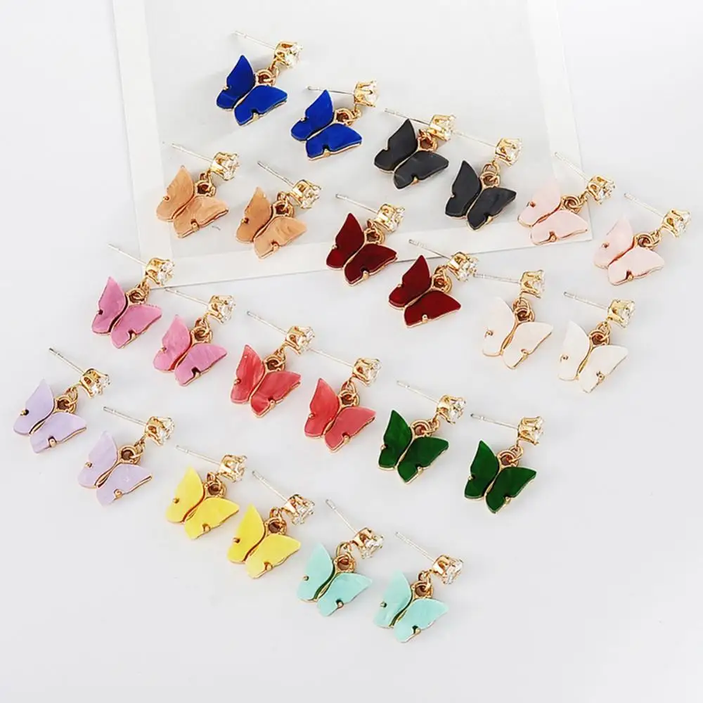

Women Simple Style Colorful Cubic Zirconia Acrylic Butterfly Shape Earrings