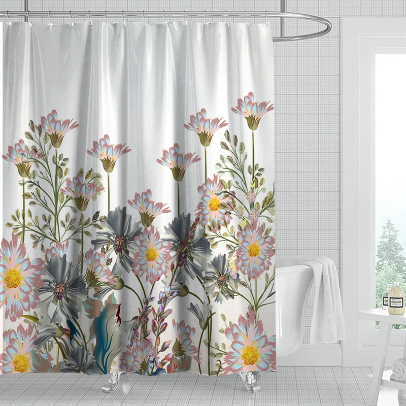 

Mauve Flowers Shower Curtain Set with 12 Hooks Plant Bathroom Decoration Washable Polyester Fabric