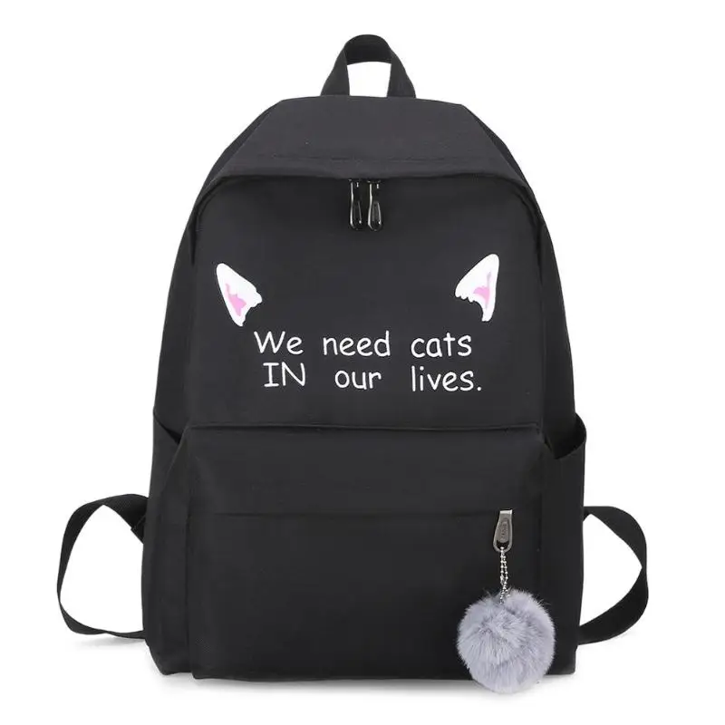 Black Backpack 4 шт./компл. милый литерный принт Mochila рюкзак туристические рюкзаки для отдыха школьные рюкзаки для девочек-подростков сумки на плечо школьная сумка - Цвет: Black Backpack