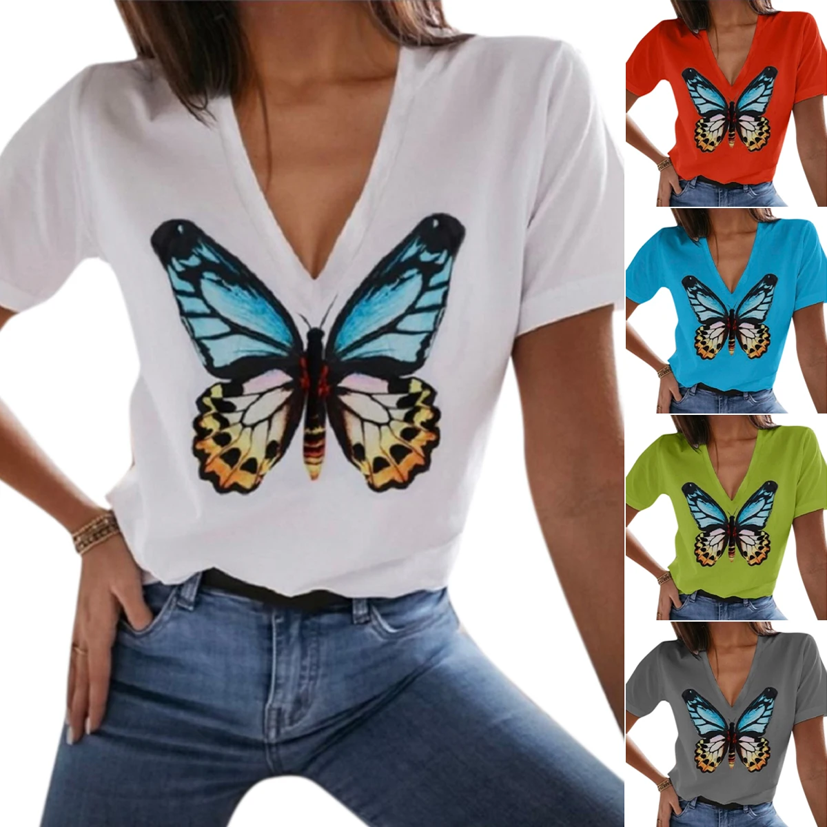 

Women T Shirt Cotton Butterfly Printed Summer Top Tees Ladies Casual T Shirt Women Clothing Short Sleeve Female T Shirt Tops