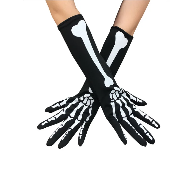 Белые перчатки-скелетоны Унисекс На Хэллоуин аксессуары для косплея перчатки до
