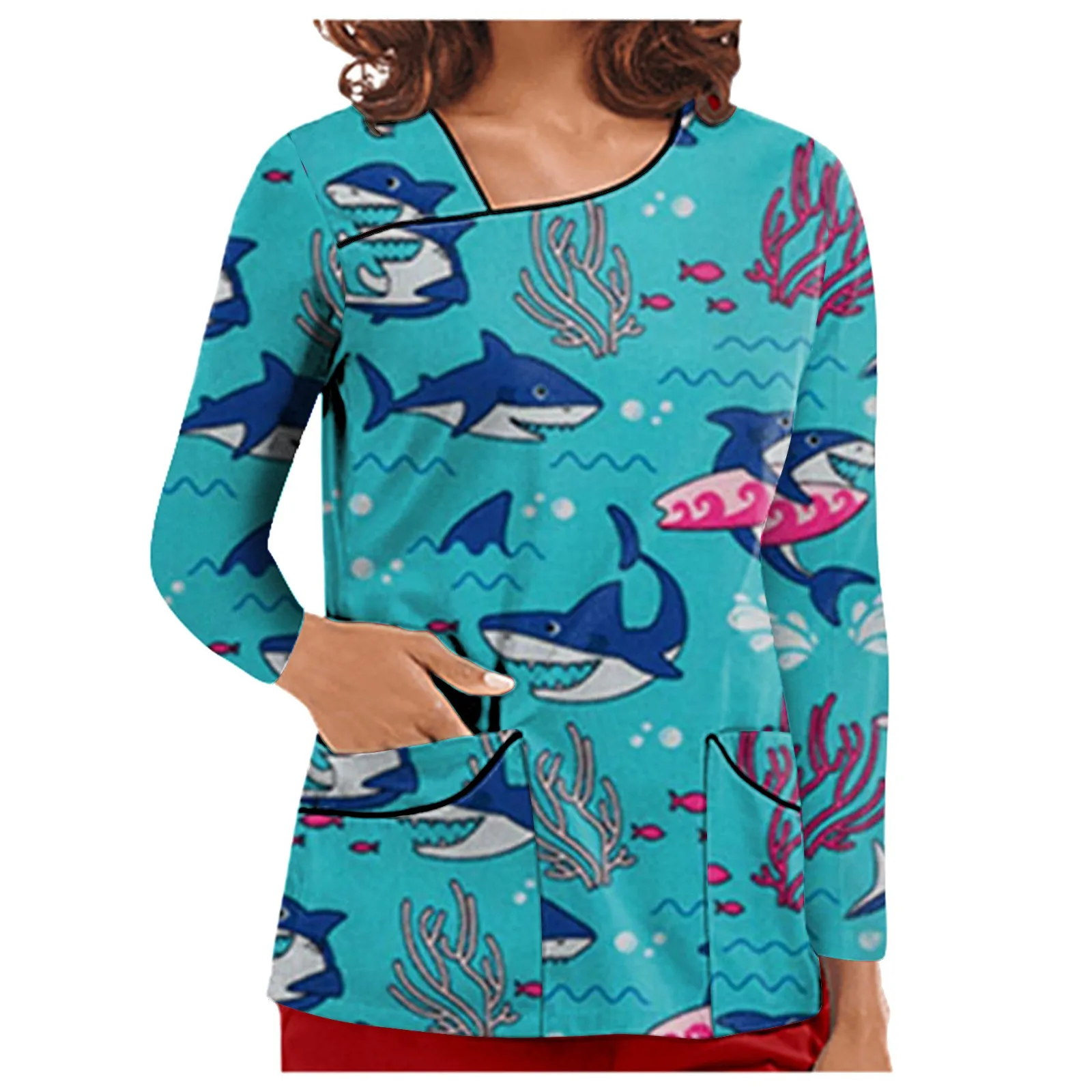 Модная униформа медсестры с V-образным вырезом и длинным рукавом осенне-зимняя