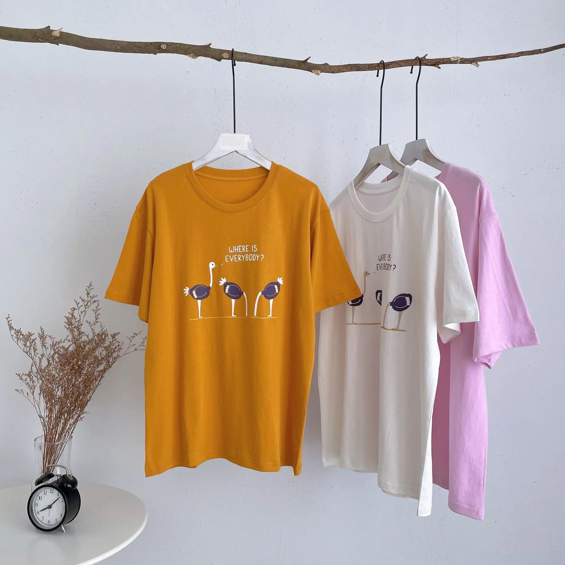 Cartoon Print Cotton o Neck Short Sleeve T-shirt Tops women comfy cotton white shirt tops Loose Style