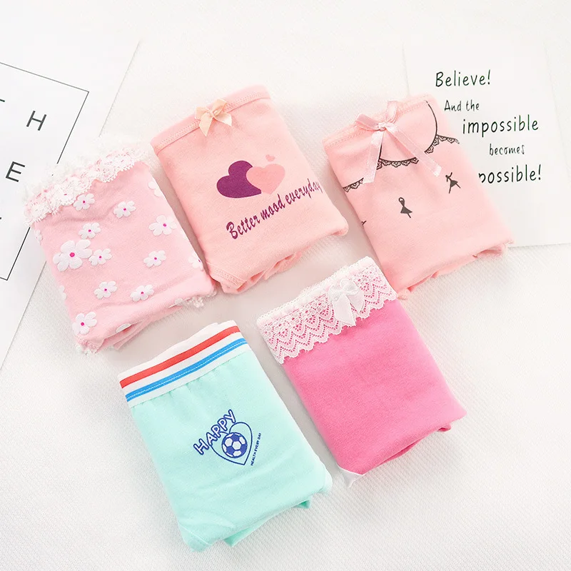 5 шт. милые хлопковые трусики с мультяшным принтом комплект женского нижнего