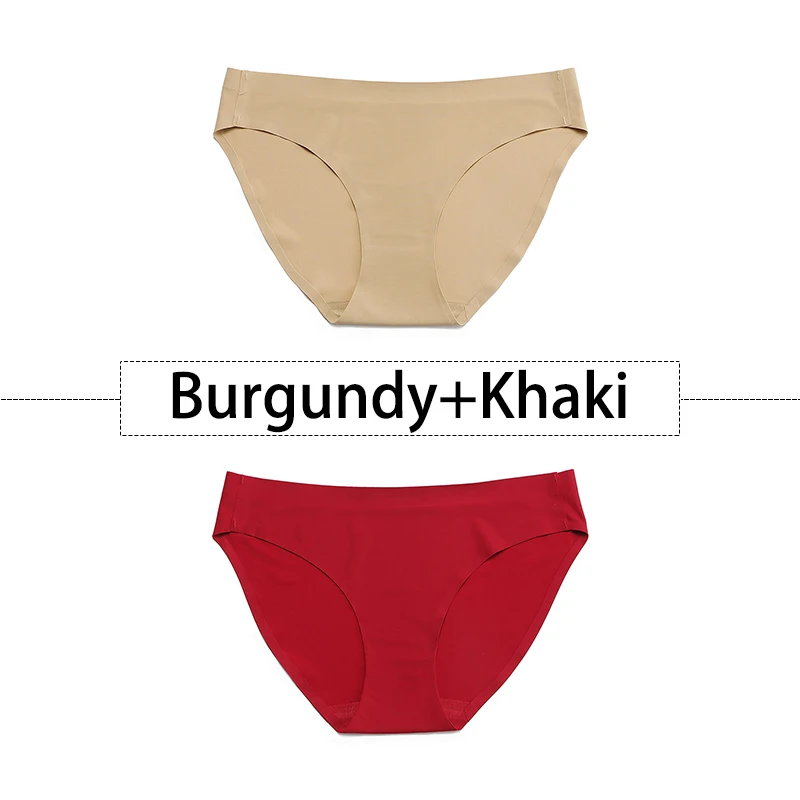 Burgundy-Khaki 2 шт./партия, открытый Шелковый бесшовный трусики для женщин, нижнее белье сексуальные плавки, цельное нижнее белье с открытой спиной и низкой посадкой, женское XS-L, большие размеры США - Цвет: Burgundy-Khaki