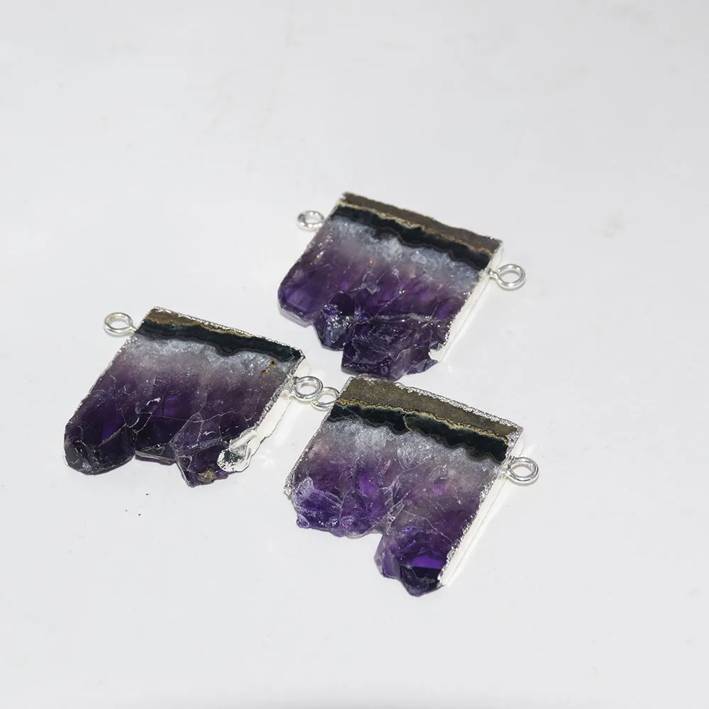 

Natural Slice Geode Druzy pendant for necklace 2 loops raw purple crystal quartz rectangle cluster amethysts pendant female 2019