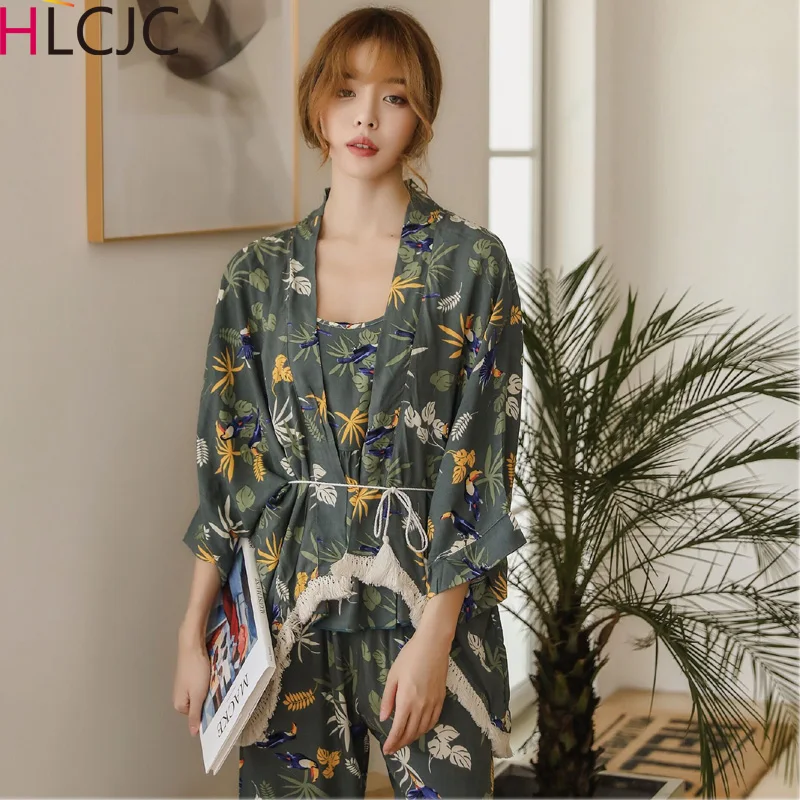 Весенние женские хлопковые мягкие пижамные комплекты со штанами атласная пижама