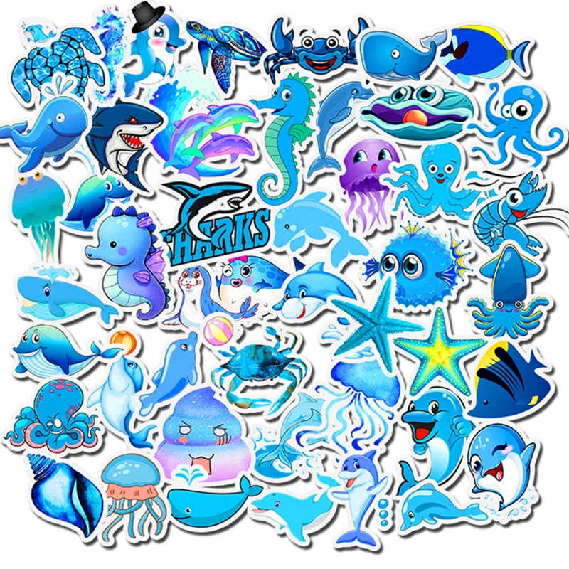 Pegatinas de dibujos animados de animales marinos para ni&ntilde;os, pegatina de bicicleta impermeable, para port&aacute;til, TV, nevera, 49 Uds./Set-1