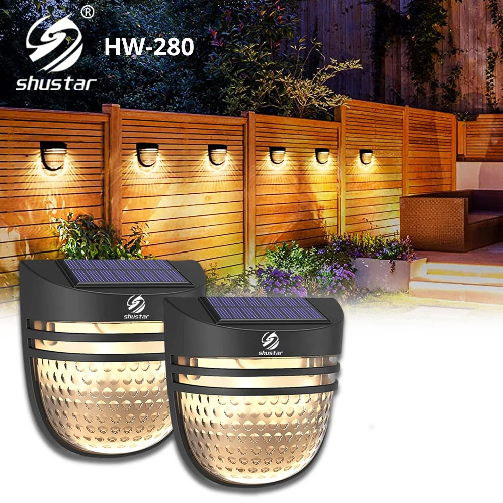 Светодиодный уличный фонарь на солнечной батарее, водонепроницаемый светильник ильник для забора с дыхающим/постоянным режимом, теплый бе...