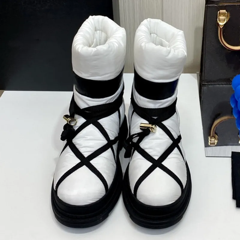 

Latest Woman Ankle Boots Cross Tied Snow Boots Mixed Color Shoes Women Winter Slip On Female Shoes Fashion Elegant Ladies Boots