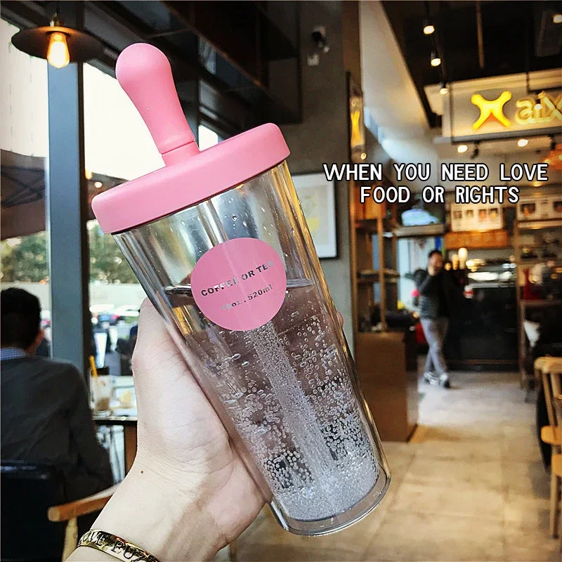 

Straw Double Wall Plastic Cup Cups with Lids And Straws Tumbler With Straw Mug Cup Reusable For Bubble Leak Proof Tea Mugs 1PCS