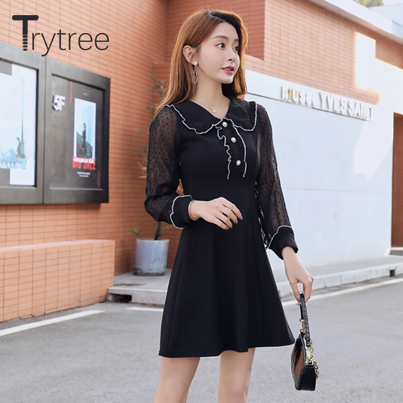 Осеннее платье Trytree 2020 повседневные женские сетчатые мини-платья в стиле пэчворк